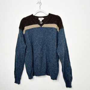 J Crew Men’s V Neck Shetland Wool Sweater Size L Preppy Academia 90’s